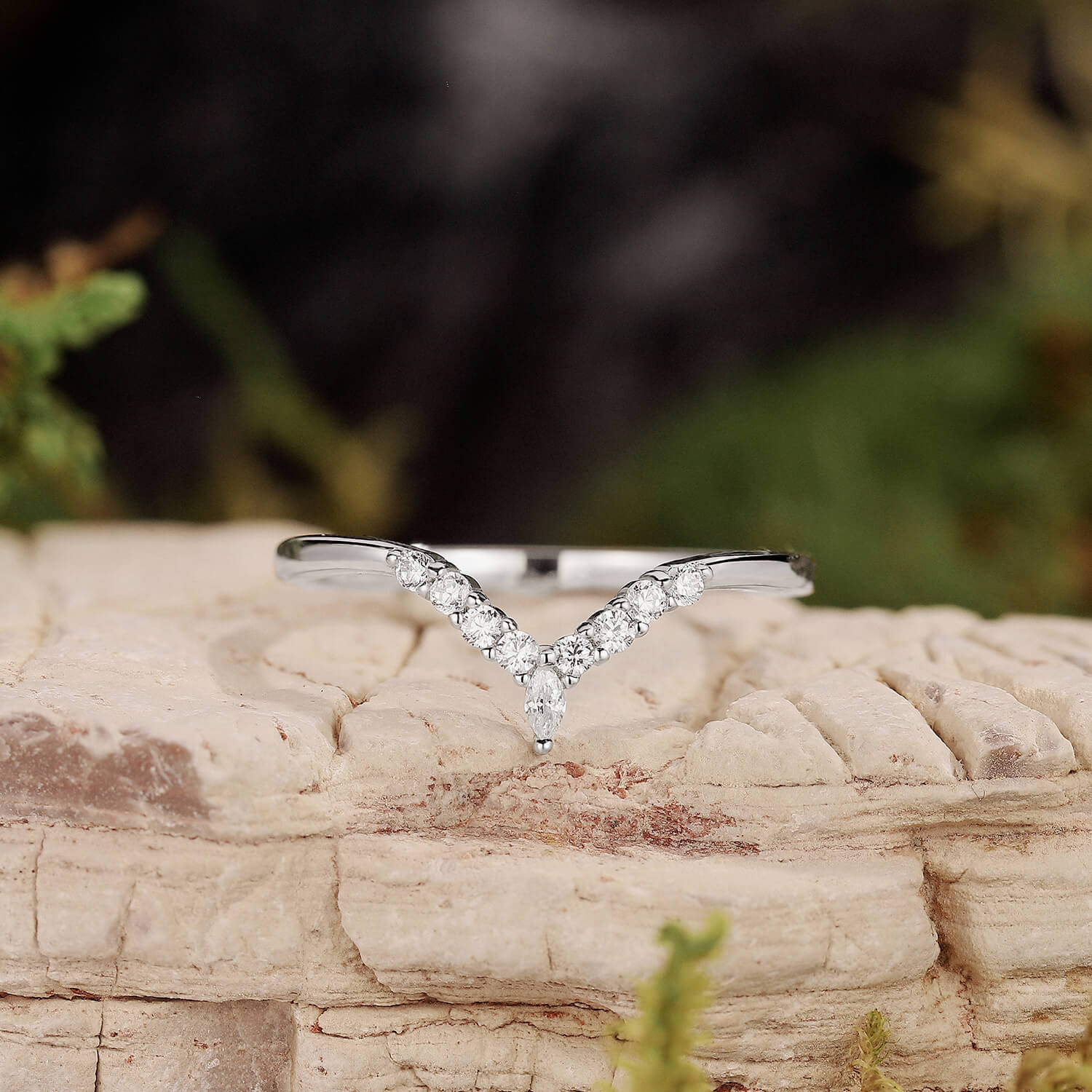 Pear Stack Moss Agate Leaf Engagement Ring Set