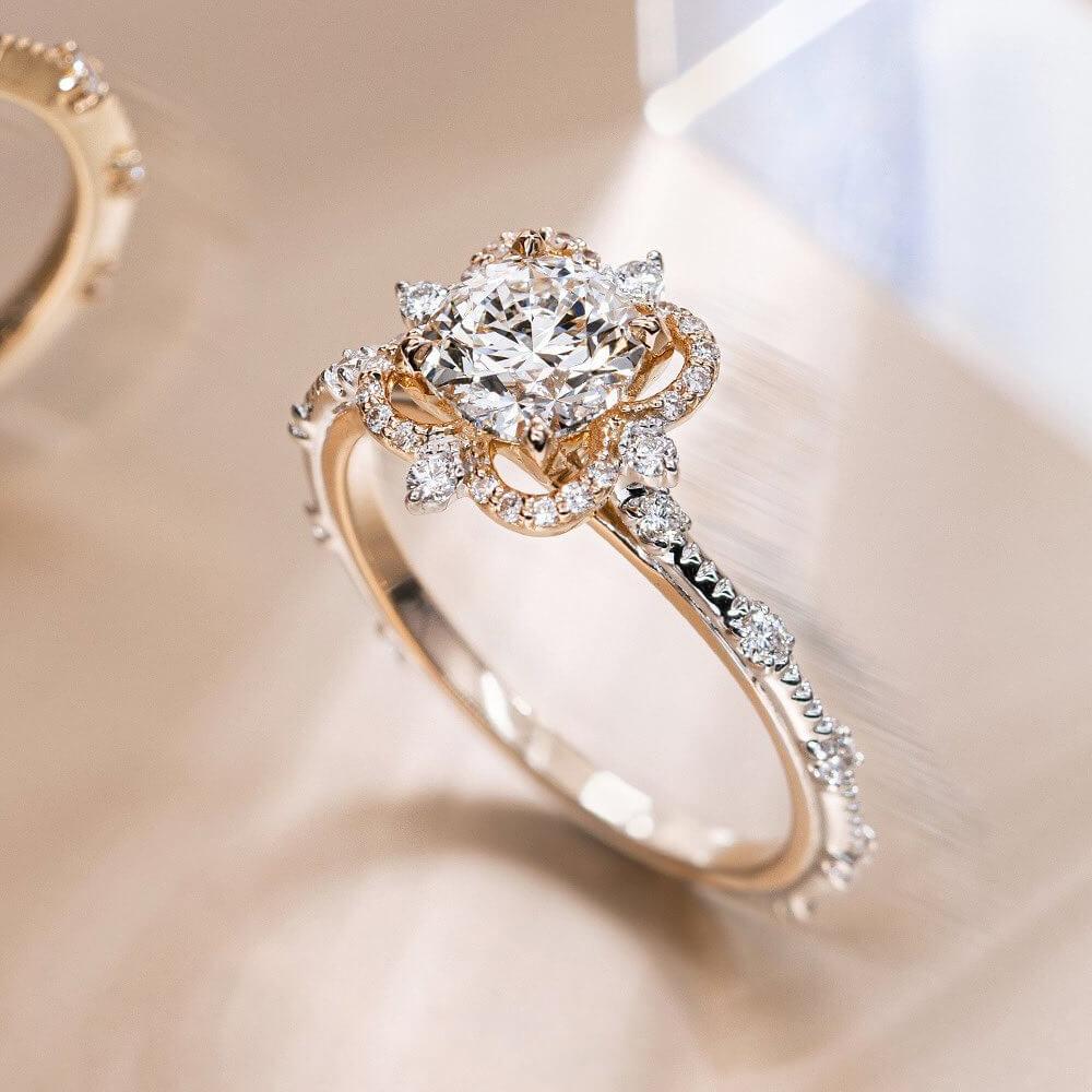 Floating Halo Design 2CT Round Cut Art Diamond Engagement Ring.