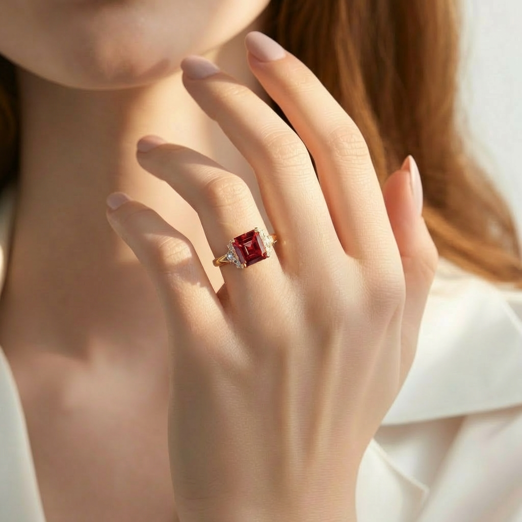 Seren’s Blaze | Asscher Cut Crimson Star Ring.