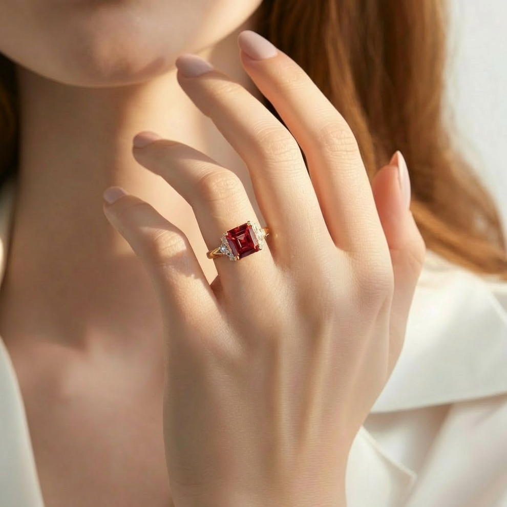 Seren’s Blaze | Asscher Cut Crimson Star Ring.