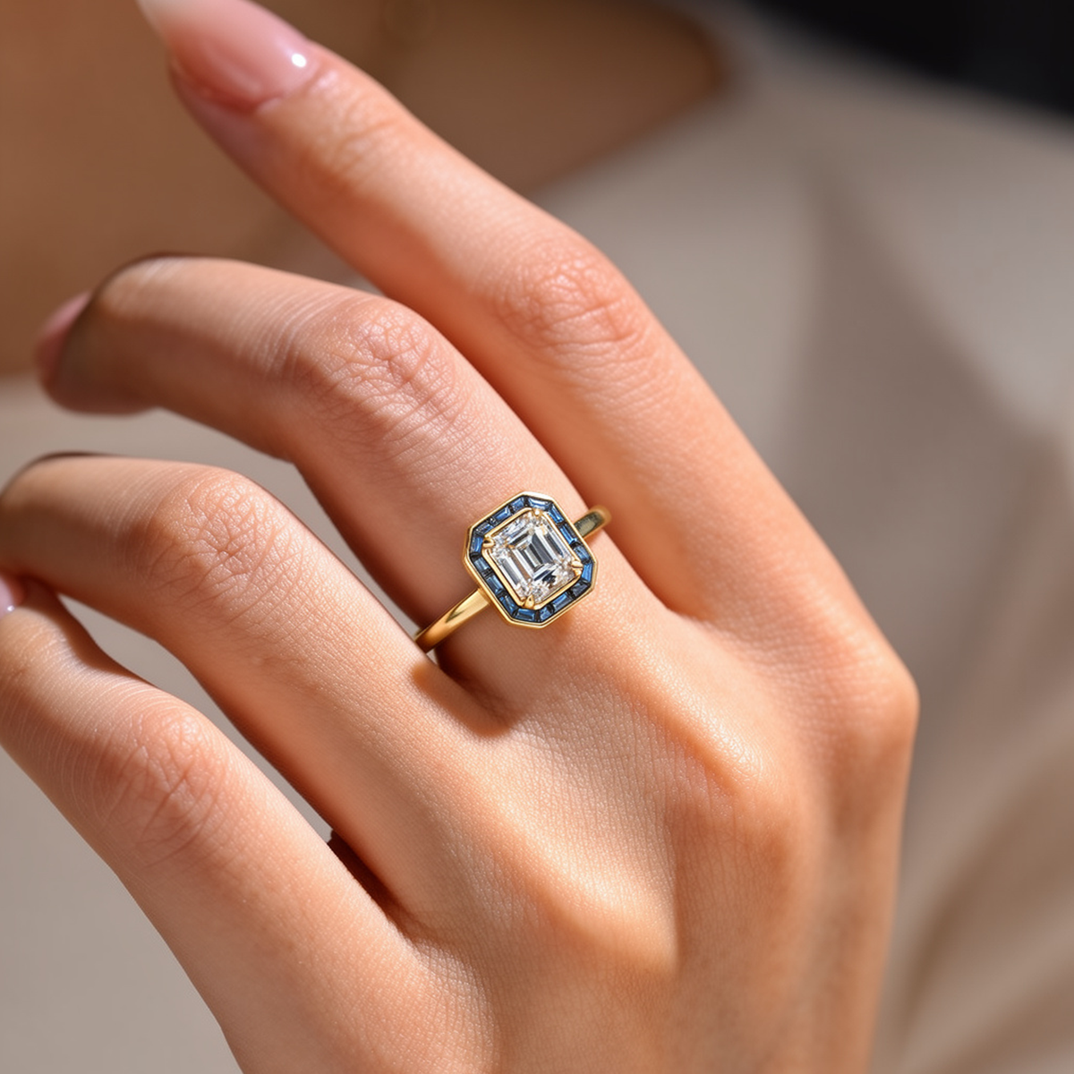 Iris‘s Breeze | 1CT Emerald Cut Halo Moissanite Ring.