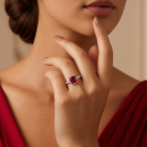 Aurora‘s Cardinal | Princess Cut Ruby Solitaire Ring.