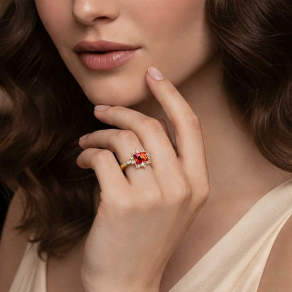 Aurora‘s Sundown | Princess Cut Orange Sapphire Ring.