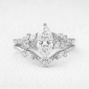 Seraphina‘s Aureole | 1CT Marquise Diamond Chevron & Moss Agate Inlay Band Couple Set Trio
