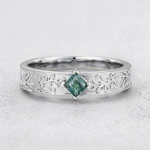 Oak Grain | Square Moss Agate Men's Band.