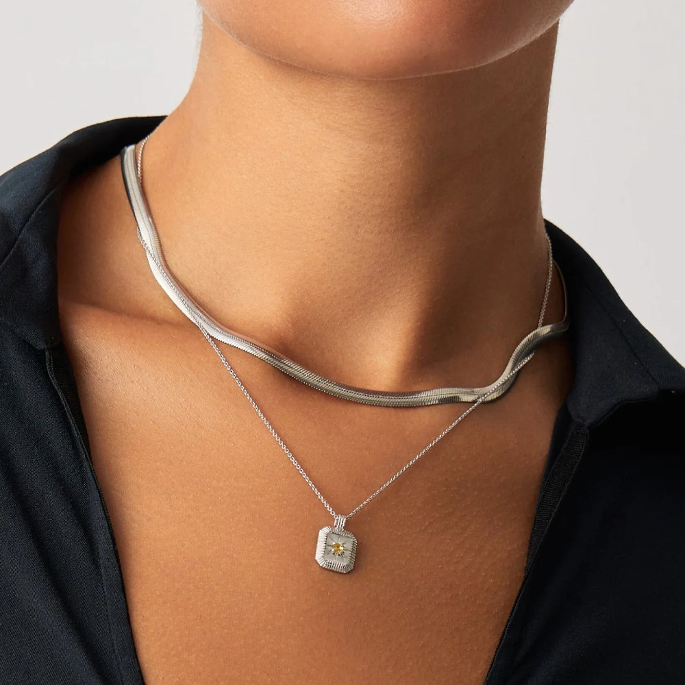 November Birthstone Pendant Necklace | Sterling Silver/Citrine.