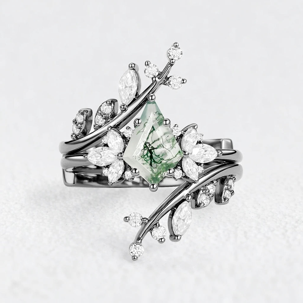 Forest Cage | Kite Cut Moss Agate Leafy Bridal Set 2pcs