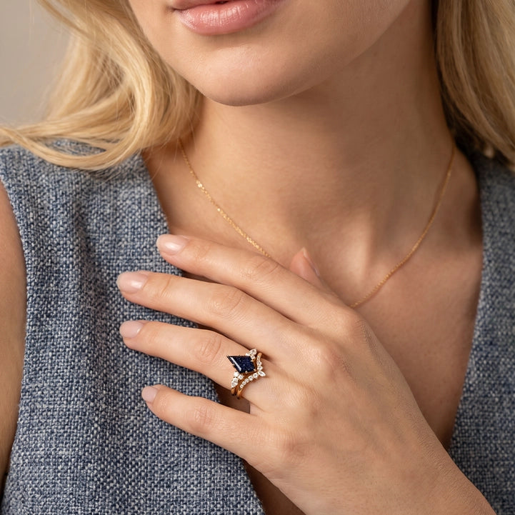 Stella’s Spark | Kite Cut Blue Sandstone & Marquise Moissanite Bridal Set 2pcs.