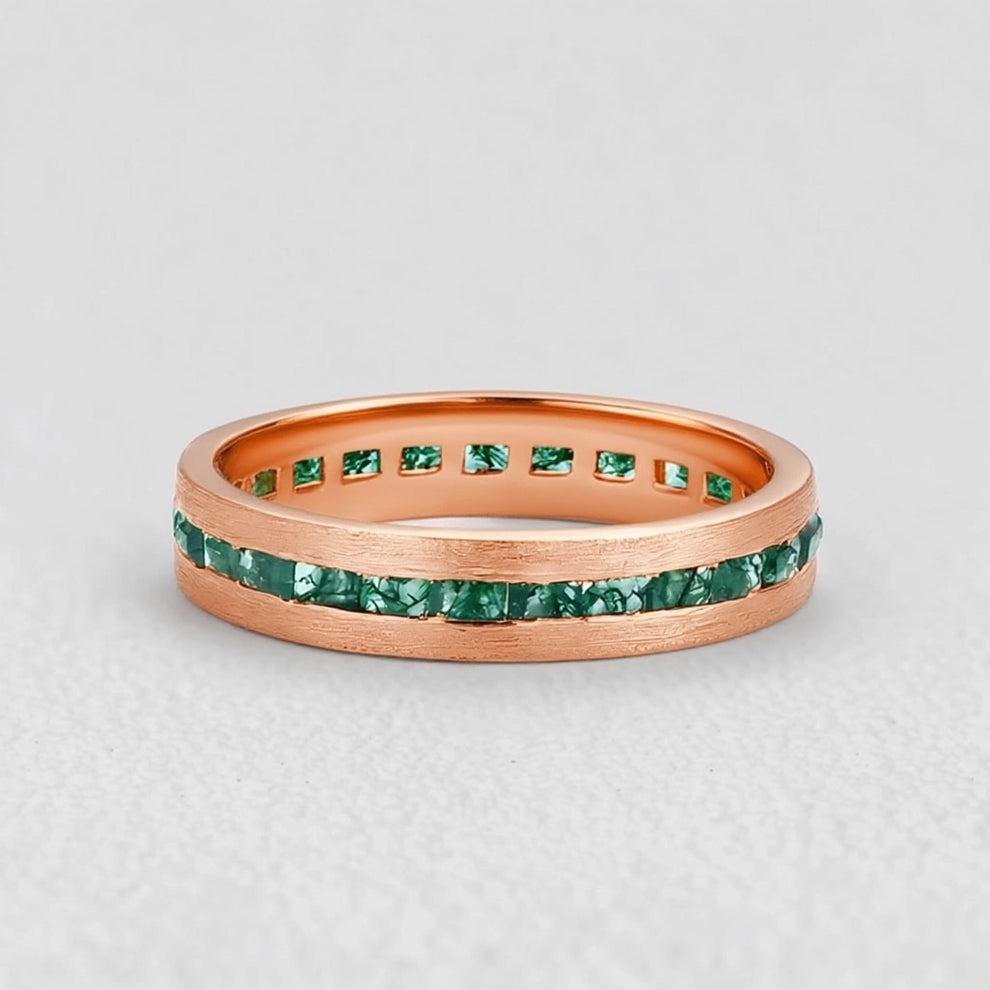 Maia’s Glade | Long Hexagon Moss Agate Leafy Couple Ring Set 3pcs.