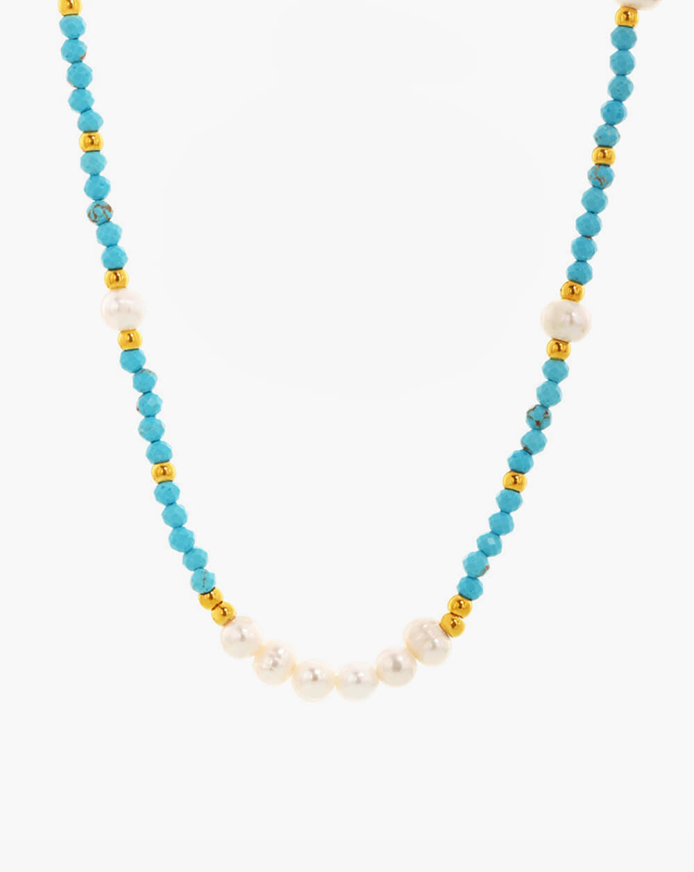 Handcrafted Boho Turquoise & Pearl Beaded necklace
