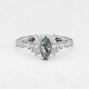 Aurora’s Moss Wing | Marquise Moss Agate Vintage Bridal Set 2pcs.