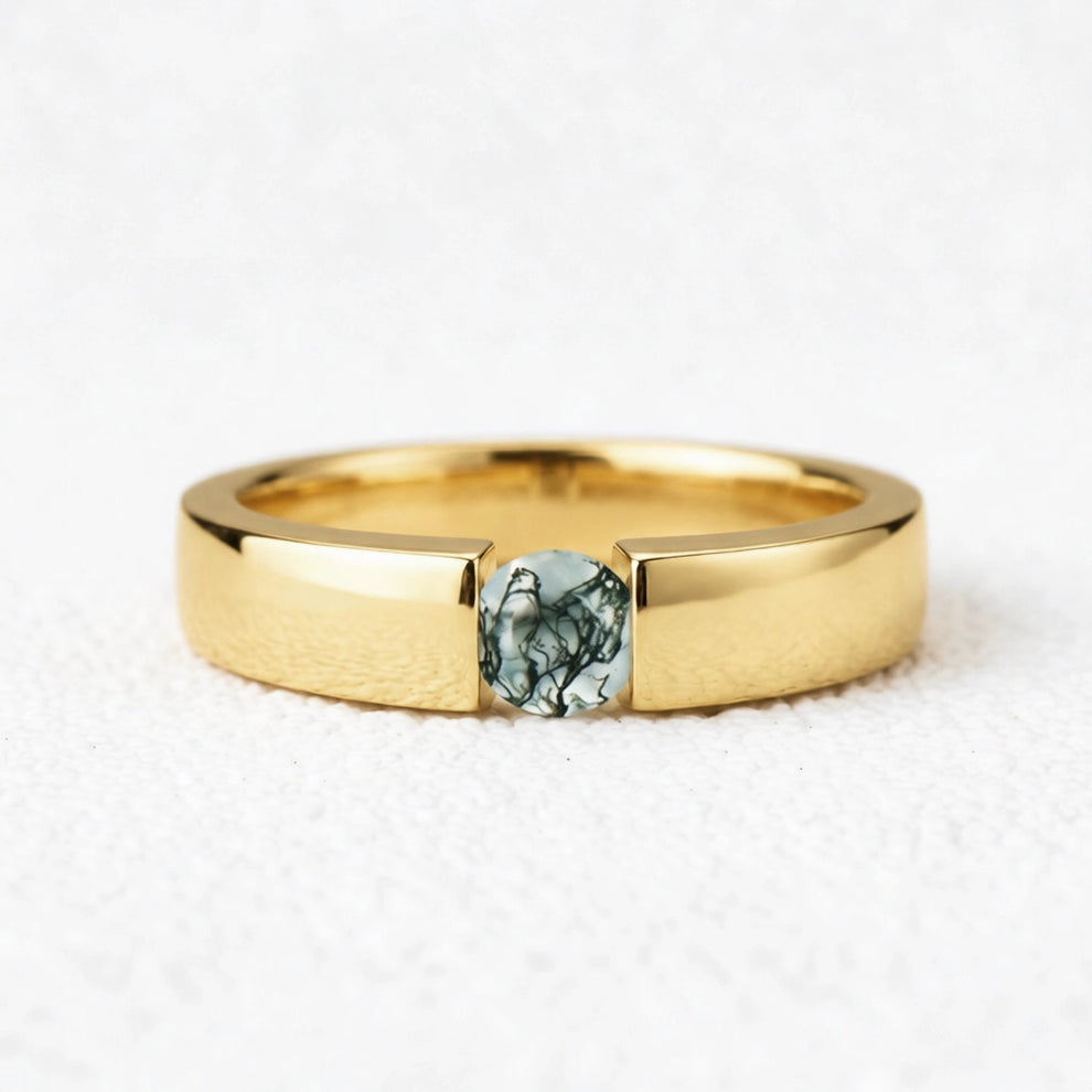 One Stone Duo | Round Moss Agate Couple Ring Set 2pcs.