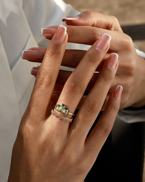 Gold Crown Stack Moss Agate Engagement Ring
