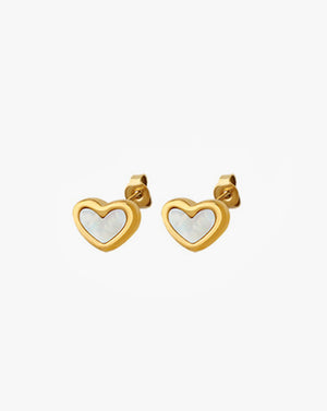 Minimalist Gold Heart Stud Earrings with Mother of Pearl