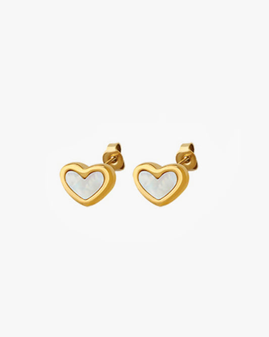 Minimalist Gold Heart Stud Earrings with Mother of Pearl