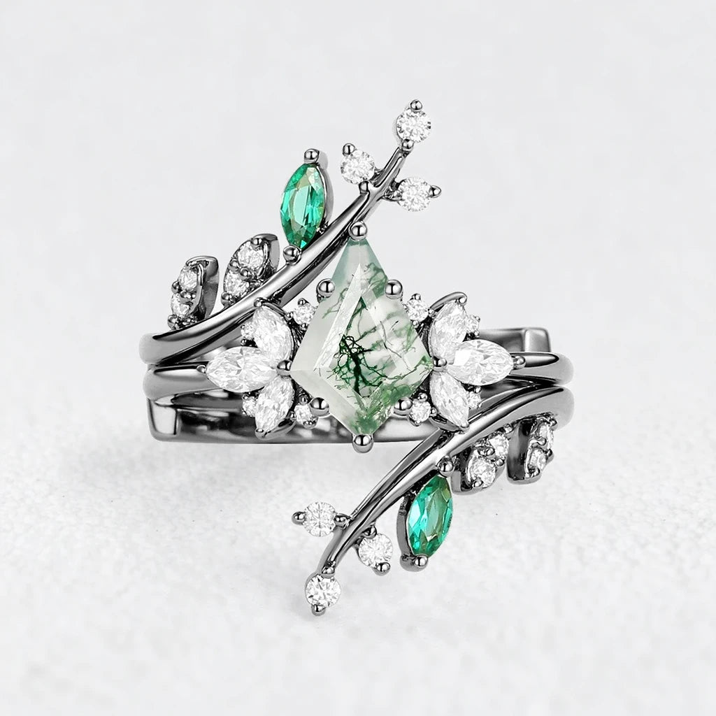 Forest Cage | Kite Cut Moss Agate Leafy Bridal Set 2pcs