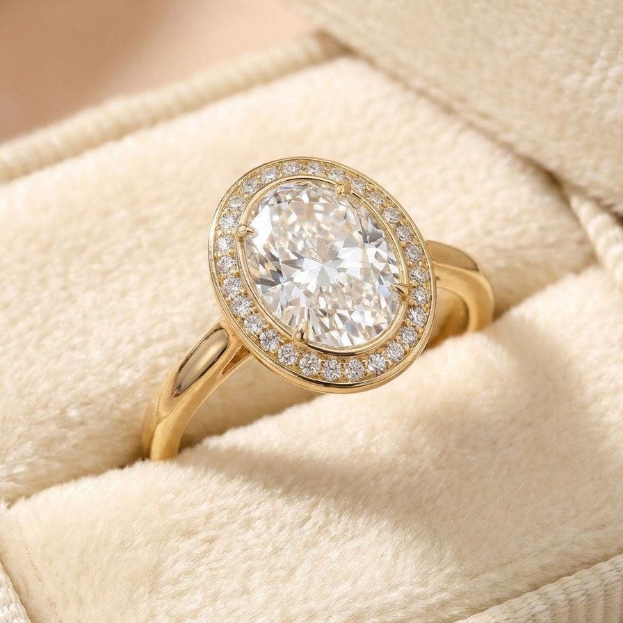 Astra‘s Radiance | 3CT Oval Moissanite Halo Ring.