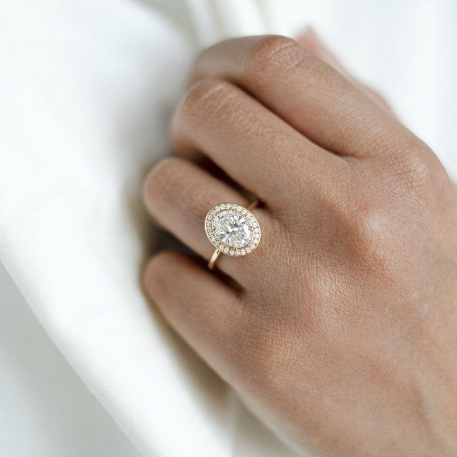 Astra‘s Radiance | 3CT Oval Moissanite Halo Ring.