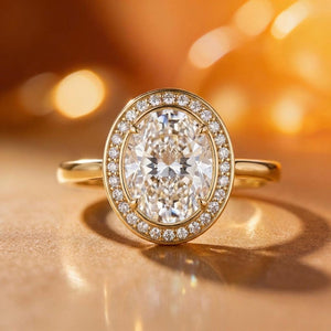 Astra‘s Radiance | 3CT Oval Moissanite Halo Ring.