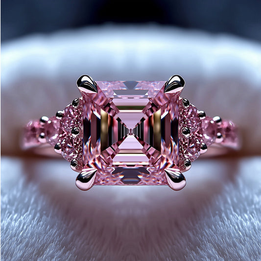 Kristina 3CT Asscher Cut Pink Moissanite Ring