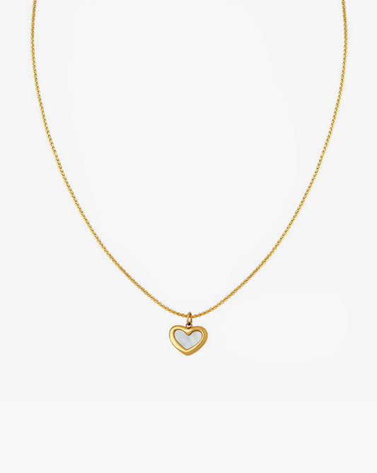 Elegant Gold Filled Heart Pendant Necklace with Mother of Pearl Charm