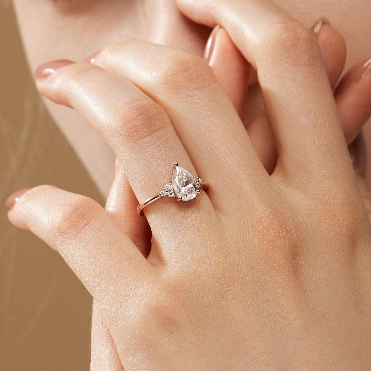 Sylvie’s Dew | Classic Pear Moss Agate Ring with Diamond Accents.