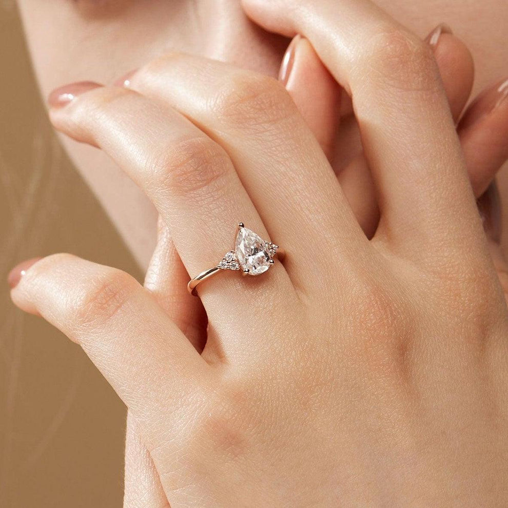Sylvie’s Dew | Classic Pear Moss Agate Ring with Diamond Accents.