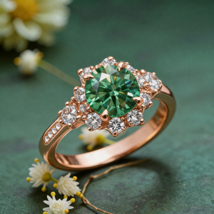 Marina's Grove | Round Cut Green Sapphire Halo Ring.