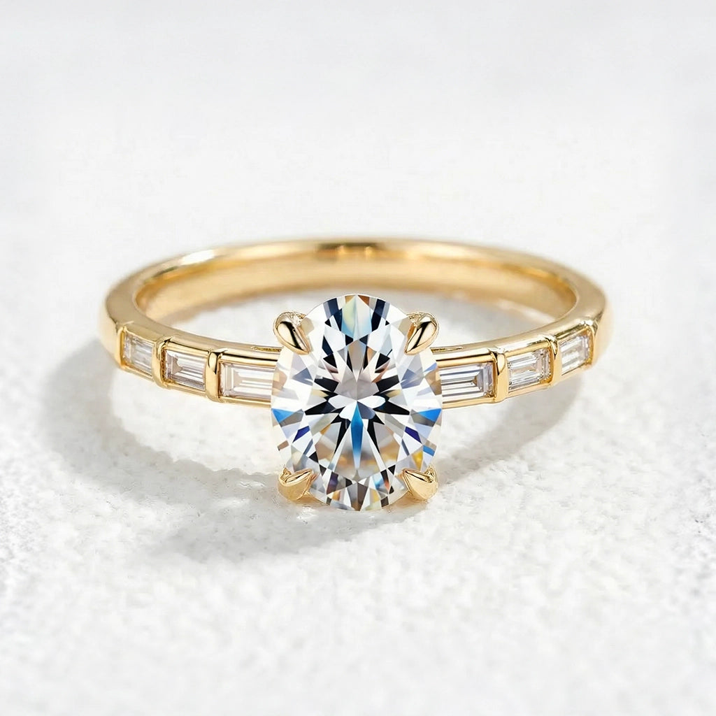 The Lumiera Modernist 2CT Oval Cut Moissanite Gold Ring.