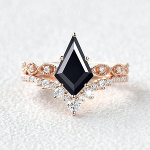 Winona 2.0ct Vintage Kite Cut Moss Agate Engagement Ring Set 2pcs.
