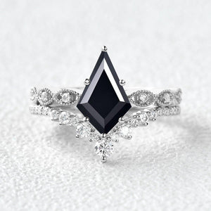 Winona 2.0ct Vintage Kite Cut Moss Agate Engagement Ring Set 2pcs.