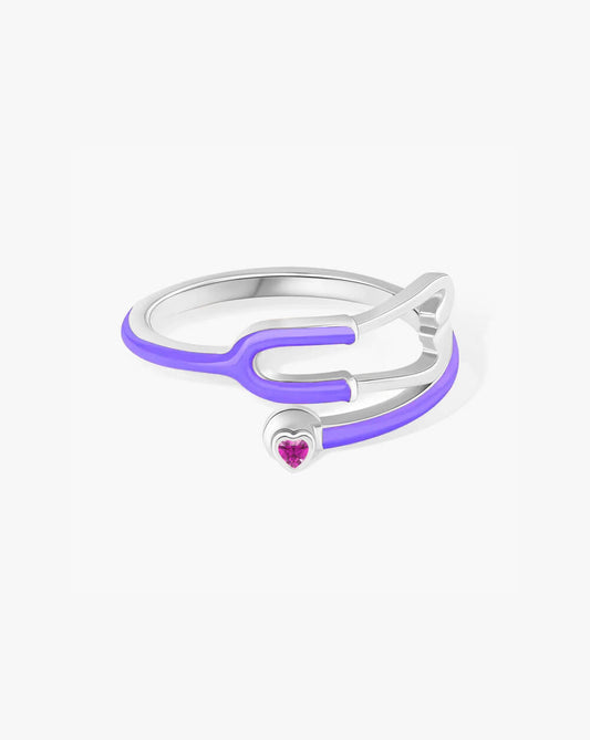 Custom Multicolor Enamel Stethoscope Birthstone Ring – Nurse & Doctor Appreciation Gift