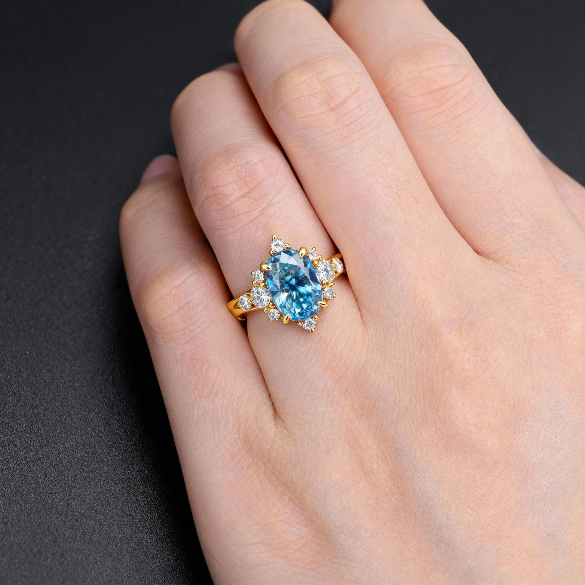 The Carlotta Midnight Serenade | 2CT Oval Blue Solitaire Ring.