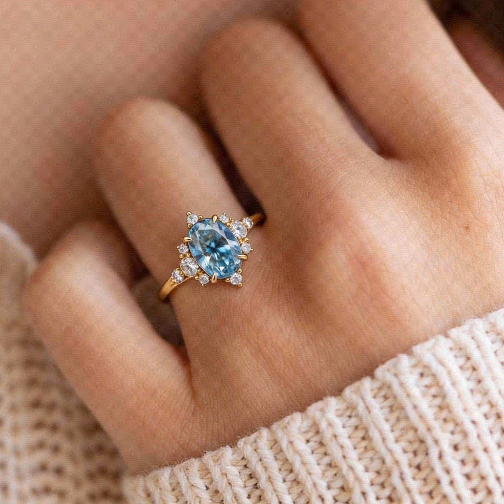 The Carlotta Midnight Serenade | 2CT Oval Blue Solitaire Ring.