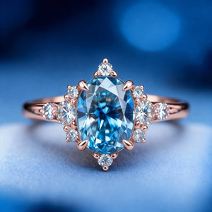 The Carlotta Midnight Serenade | 2CT Oval Blue Solitaire Ring.