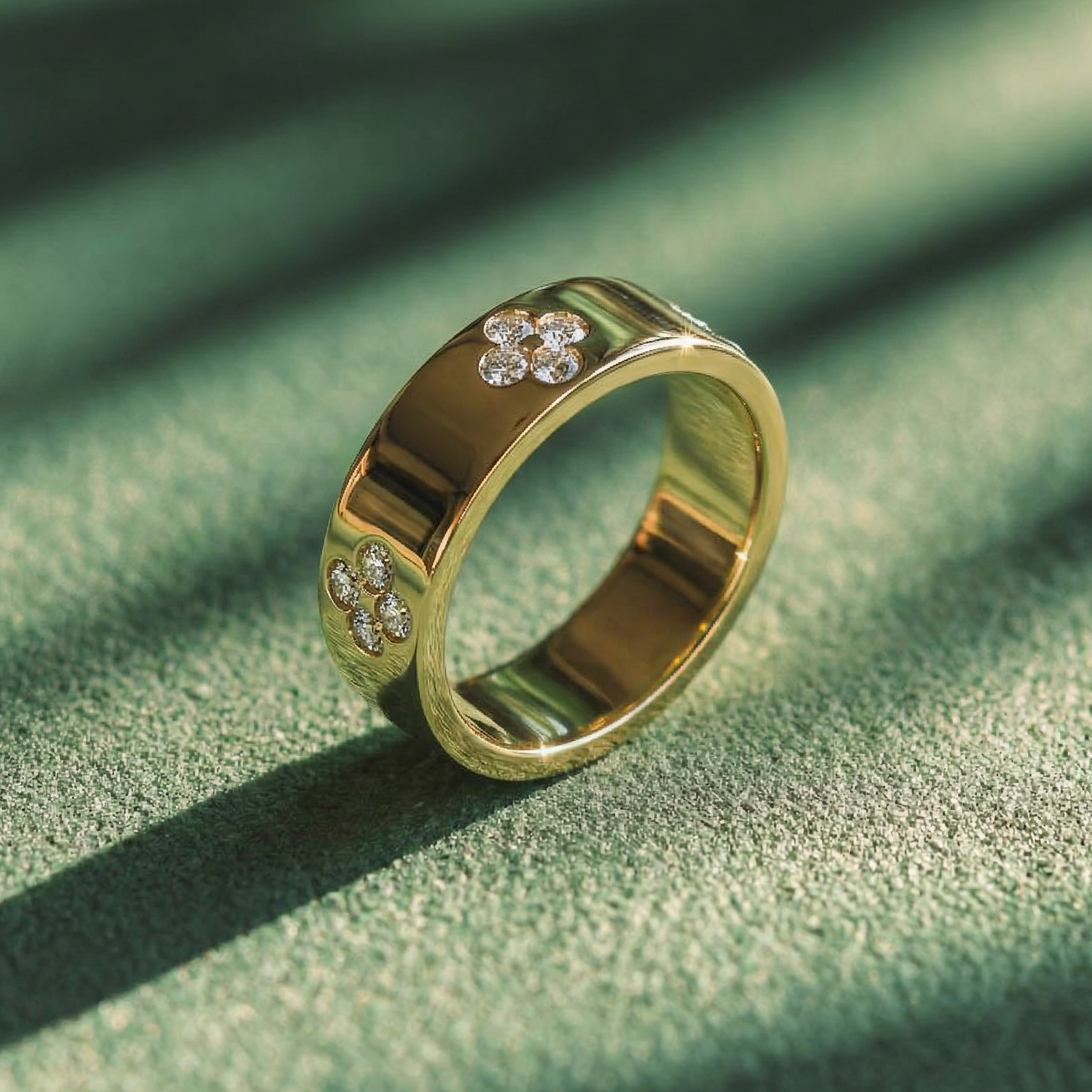 Clover Finder | Minimalist Stackable  Diamond Gold Band Ring.