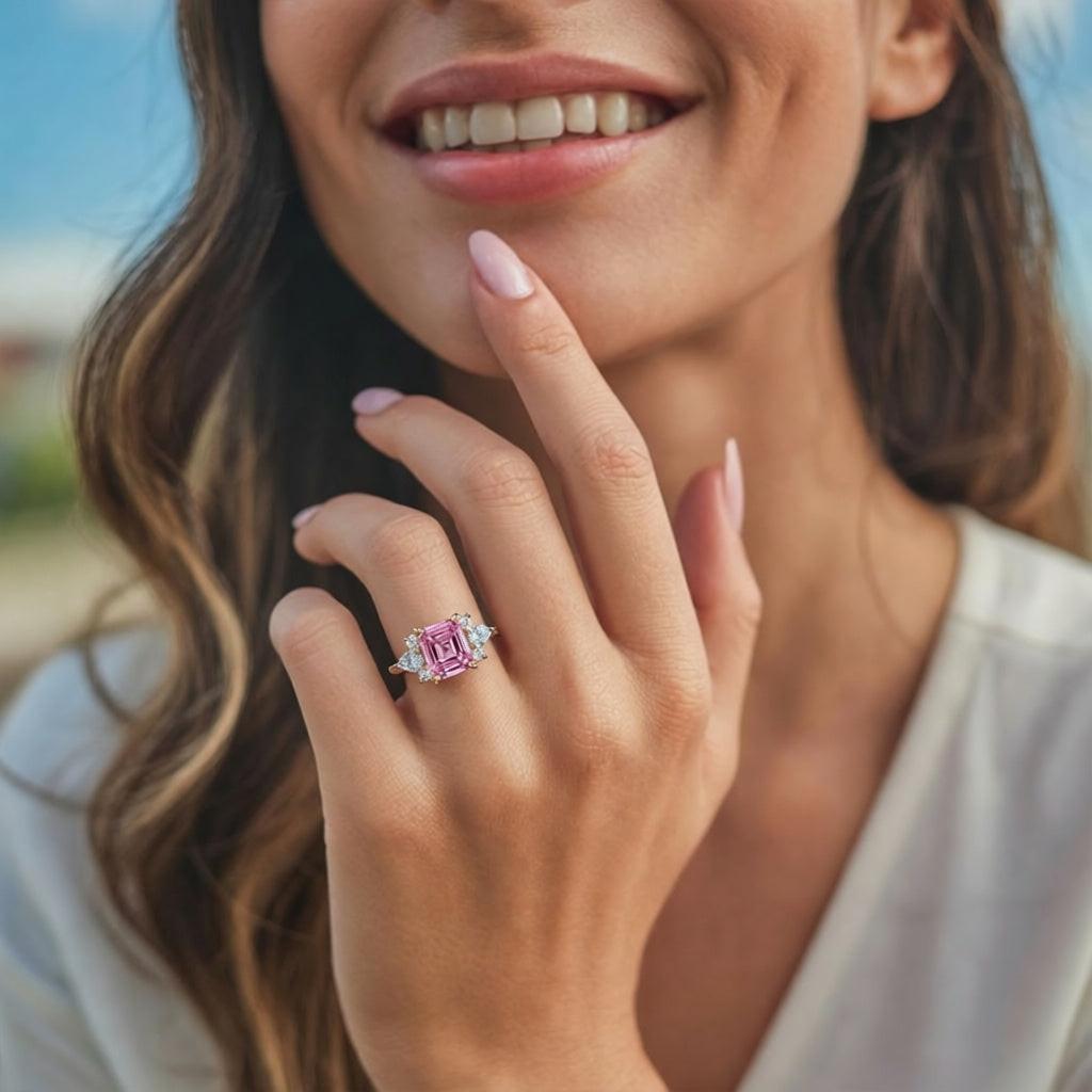 Liora‘s Whisper | 2CT Asscher Cut Pink Solitaire Ring.