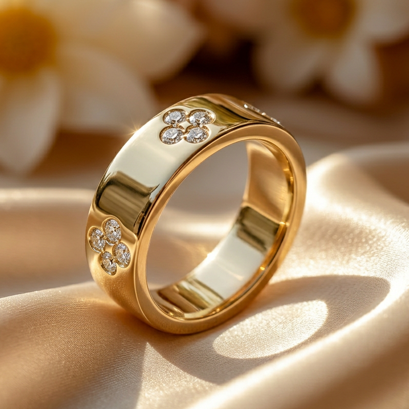 Clover Finder | Minimalist Stackable  Diamond Gold Band Ring.