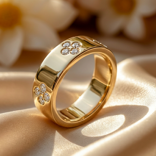 Clover Finder | Minimalist Stackable  Diamond Gold Band Ring.