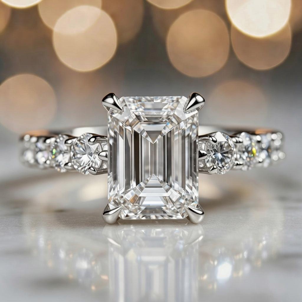 Audrey's Romance | 2CT Emerald Cut Moissanite Ring.