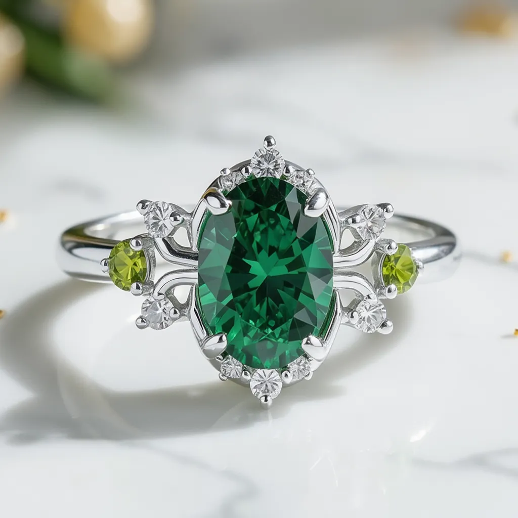 Elysia‘s Veil | Oval Vintage Green Solitaire Ring.