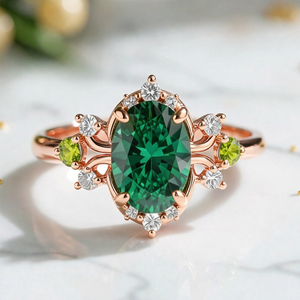 Elysia‘s Veil | Oval Vintage Green Solitaire Ring.