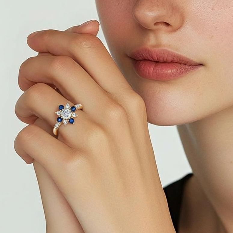 Sylvia‘s Floret | Blue Sapphire Petal Engagement Ring.