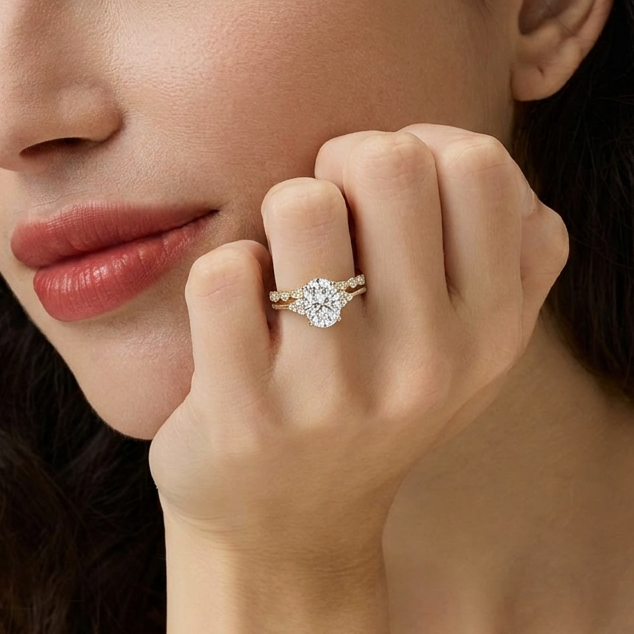 Victoria’s Glory | 2CT Vintage Oval Cut Diamond Cluster Bridal Set 2pcs.