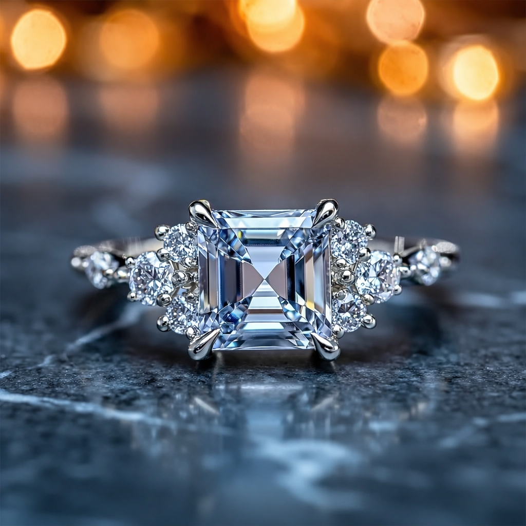 The Gisella Blue | 2CT Asscher-Cut Solitaire Ring.