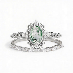 Margaret's Garden – Oval Cut Vintage Moss Agate Bridal Set 2pcs.