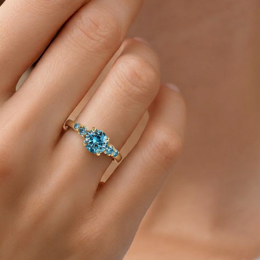 Althea  Classic 1CT Round-Cut Blue Sapphire Gold Ring.
