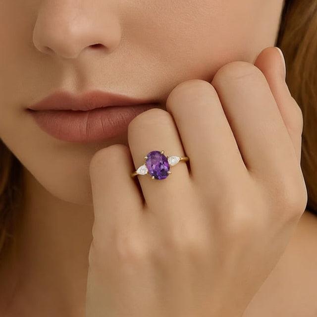 Minimalist Lab-Grown Alexandrite Solitaire Gold Ring.