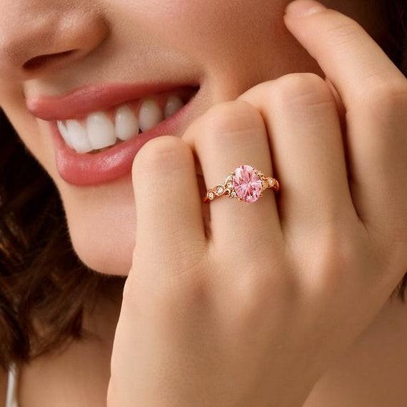 Aurora’s Blush | Sparkle Cut Pink Sapphire Leaf Engagement Ring.