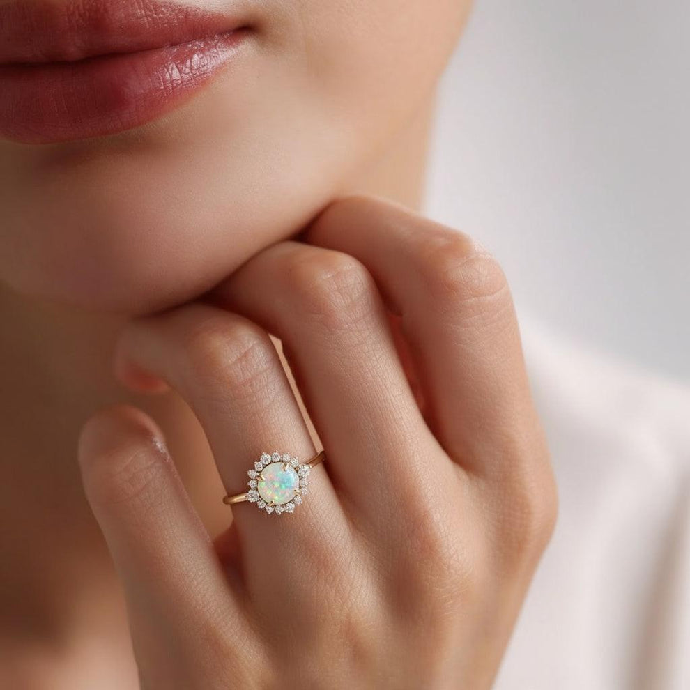 Sunflower Opal & Moissanite Rose Gold Ring.
